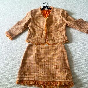 ABS Tweed Jacket and Skirt in Tangerine